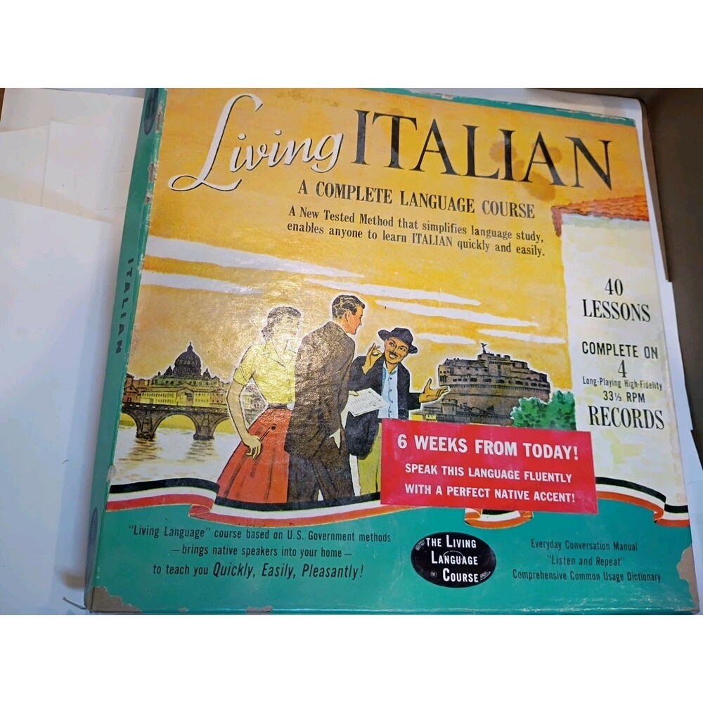 Boxed Living Italian A Complete Language Course 4 33 1/3 RPM Records 40 Lessons